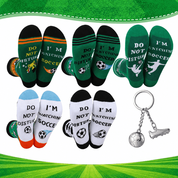 Bocaoying 5 Pairs Men's Cotton Soccer Crew Socks, Silly Socks Crazy Socks for Men, Novelty Athletic Socks with Soccer Fan Gift for Match Day, Training & Casual Wear, 7-10