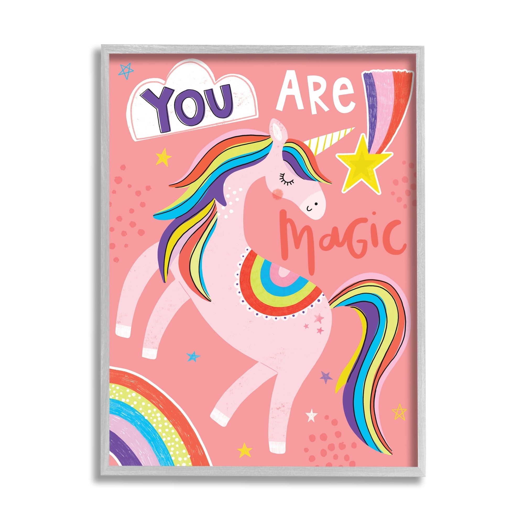 Stupell Industries You Are Magic Phrase Pink Unicorn Rainbow,24 x 30,Designed by Lisa Barlow