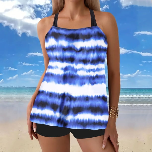 Traje de baño de 2 piezas para mujer, trajes de baño para mujer, traje de baño de verano de talla grande con estampado, bikini, traje de baño dividido para mujer, traje de baño de poliéster