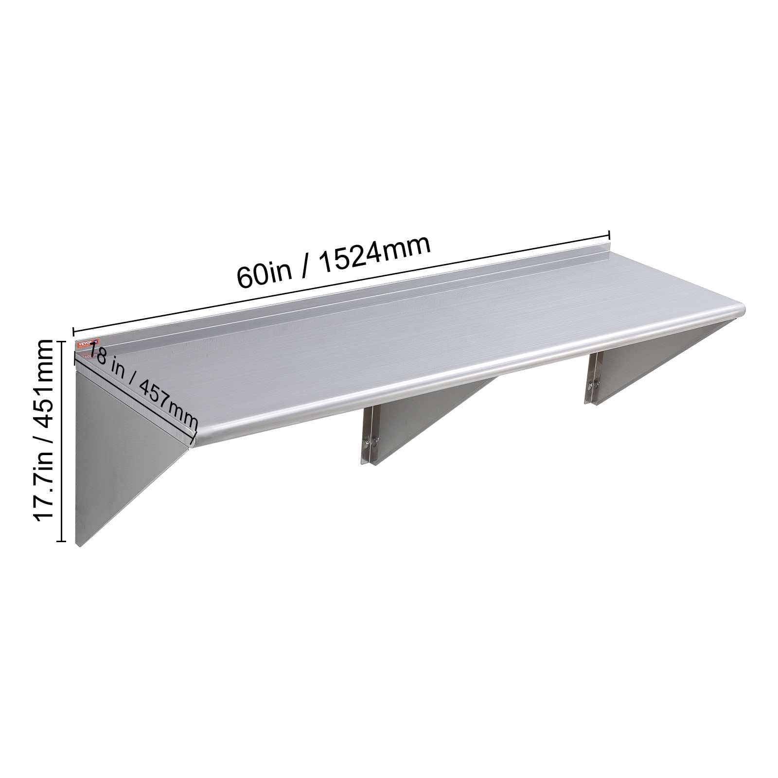 Stainless Steel Wall Mounted Shelf 18 x 60”, , Commercial Wall Shelf/Backsplash Food Service Storage Rack Shelving for Restaurant, Kitchen and Hotel