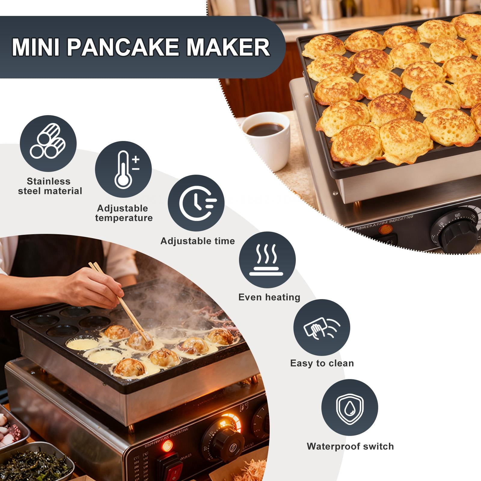 Tanfengu 50-Hole Electric Mini Pancake Maker,Electric Nonstick Waffle Maker, 1800W Nonstick Baker with Adjustable Temp Timer for Breakfast Bars & Cafes