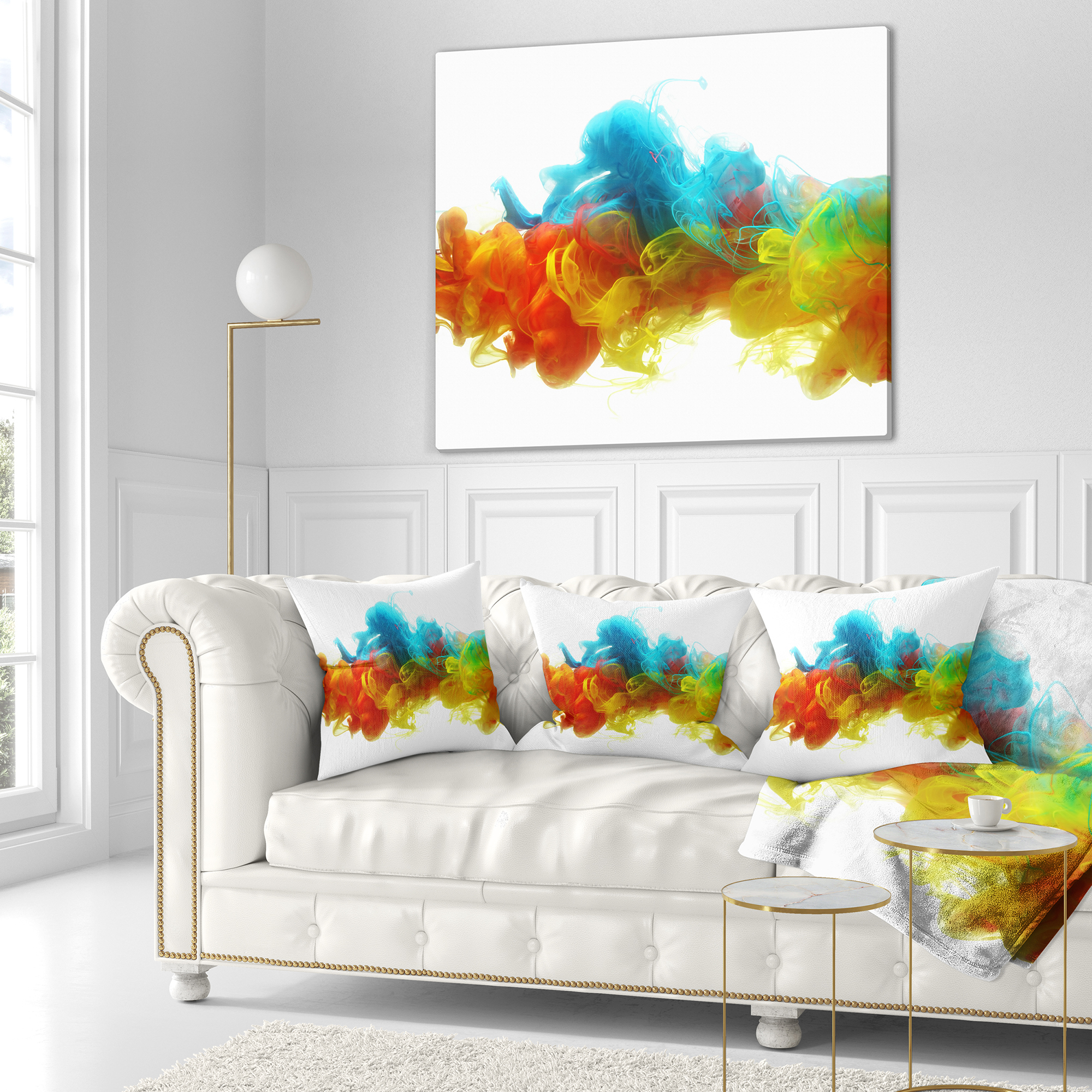Designart Colorful Ink in Water - Abstract Throw Pillow - 16x16