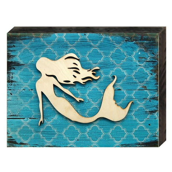 Coastal Mermaid Rustic Wooden Art on Board Wall Decor