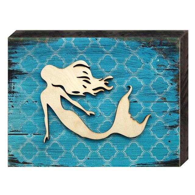 Coastal Mermaid Rustic Wooden Art on Board Wall Decor