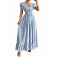thumbnail image 3 of Women'S V Neck Floral Print Maxi Dress with Ruffle Sleeves and Smocked Waist XXL, 3 of 7