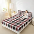 thumbnail image 4 of Feelyou Retro Square Plaid Bed Sheets, Grey Red Lines Buffalo King Sheets, 4pcs, 4 of 7