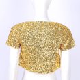 thumbnail image 5 of Jowowha Women's Fashion Casual Cardigan Short Sleeve Glitter Sequin Cover Up Cropped Jacket Coat Gold One Size, 5 of 7