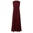 thumbnail image 5 of B91xZ Robe Maxi pour Femmes Sans Manches Fendue Robes Maxi d'Été de Plage avec Poches, Vin L, 5 of 5