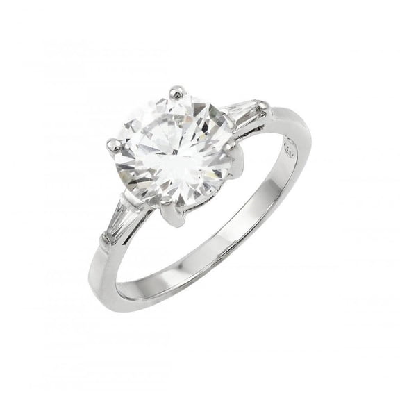 Rhodium Plated Sterling Silver 925 Clear CZ Solitaire Ring Band White Jewelry Female Size 7