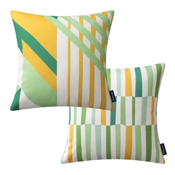 Phantoscope 2 Pack Waterproof Outdoor Decorative Throw Pillow 18x18, Geometric Color Block Patio Cushion Cases for Couch & Tent, Yellow & Green