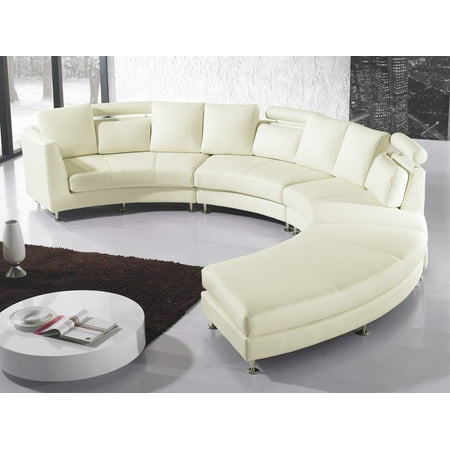 Modern Curved Sectional Sofa With Chaise And Headrests Off Whe Leather Rotunde
