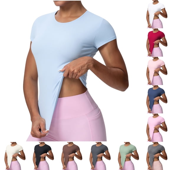 Viluyesy Women's Workout Tops Short Sleeve Athletic Fitted Quick Dry Crew Neck Yoga Gym T Shirts Light Blue Size M