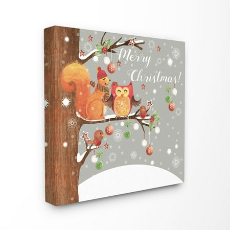 - The Stupell Home Decor Collection Holiday Merry Christmas Woodland Animals Squirrel and Owl in a Tree Stretched Canvas Wall Art, 17 x 1.5 x 17