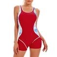 thumbnail image 2 of Women's Sleeveless One Piece Wetsuit Conservative Sexy Backless Color Matching Swimsuit with Removable Bra Pads Boxer Style for Swimming,Red,2XL, 2 of 6
