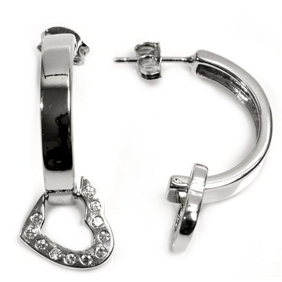 Sterling Silver Sideways Heart Demi Hoop Modern High Polish Earrings Clear CZ Jewelry Female