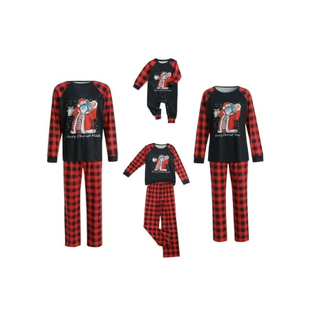 

Huakaishijie Christmas Family Matching Nightwear Set Plaid Santa Print Long Sleeve O-neck Pullover+Trousers/Romper