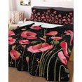 thumbnail image 3 of Quilts Twin-XL Size Bedding Set, Red Poppy Lightweight Quilted Comforter, Spring Summer Flowers Botanical Black Soft Reversible Bedspread Coverlet with Pillow Covers for All Season, 68" x 98", 3 of 7
