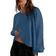 thumbnail image 3 of Contemporary Women's Fashion Plus Size European And American Women's Solid Color Loose Long Sleeved Round Neck Sweatshirt Long Sleeved V-neck Top/shirt, 3 of 9