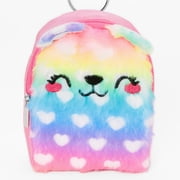 Claires Faux Fur Rainbow Bear Mini Backpack Keychain with Hearts, Zipper Closure