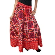 Mogul Women's Long Skirt Red Printed Ethnic Indian Cotton Summer Skirts
