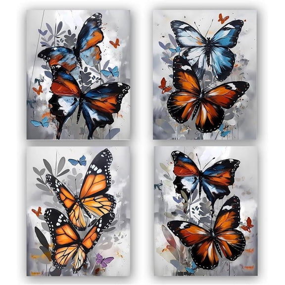 Butterfly Wall Art Prints, Vintage Butterfly Poster, Butterfly Pictures Decor, Bedroom Wall Art, Wall Decor | Living Room | Office, Set of 4 (8x10 inch No Frame