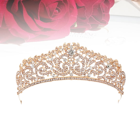 Supvox Wedding Headband for Bride Bridal Tiara Rhinestone Crown Golden 1 Piece