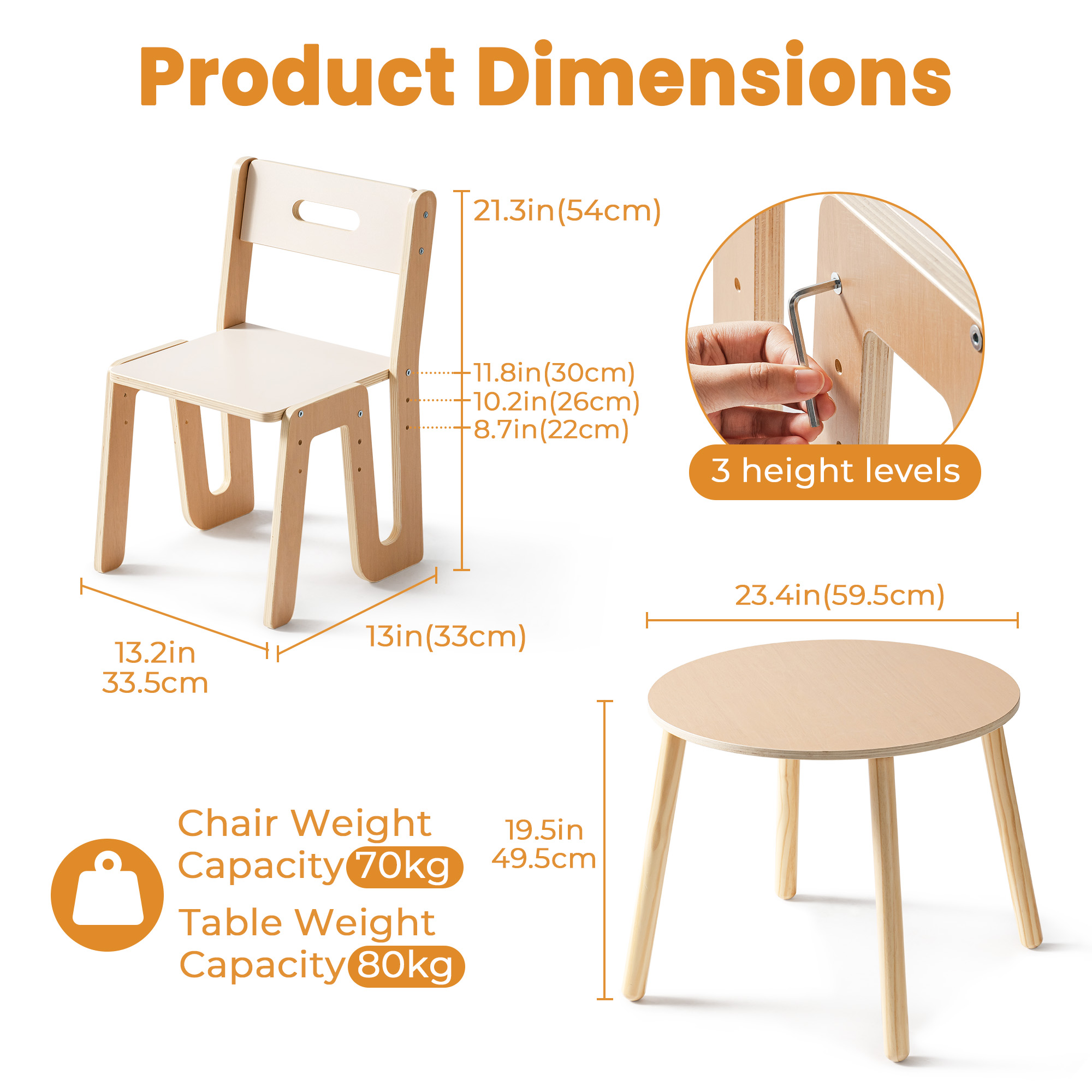 Robud Wooden Toddler 2 Chair and Talbles Set, Sturdy Round Table  Erasable Graffiti Desktop Kids Chairs, Classroom/Daycare/Home, Children Multi-Activity Table for Ages 3+