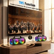 Portable Bluetooth Speaker IP65 Waterproof,140W Loud Sound,Bass Boost,Bluetooth 5.3, LED Lights,True Wireless Stereo Pairing,24H Playtime, for Home/Outdoor/Party/Beach, Fashionable Gift(Black)