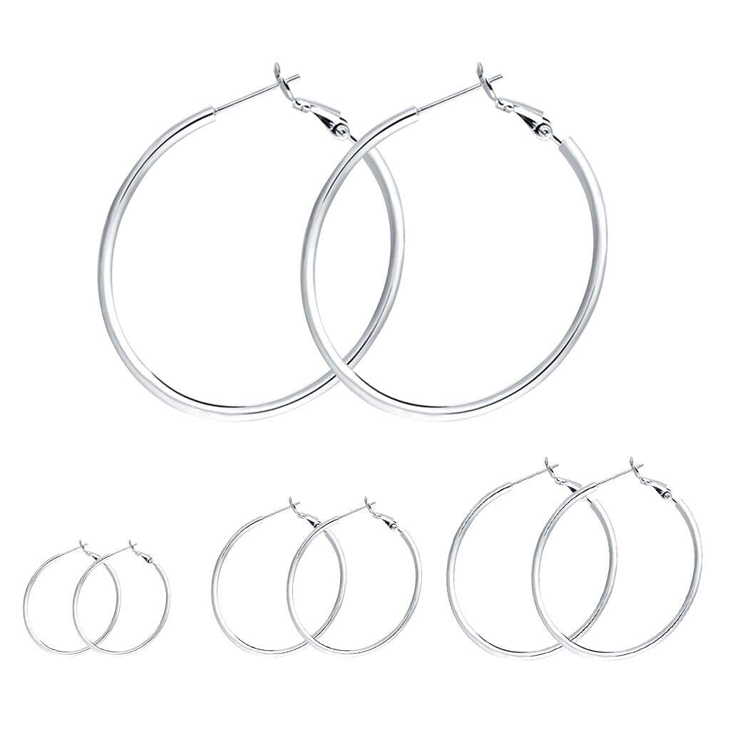 4 Pairs Sterling Silver Hoop Earrings 14k White Gold Plated Hoop