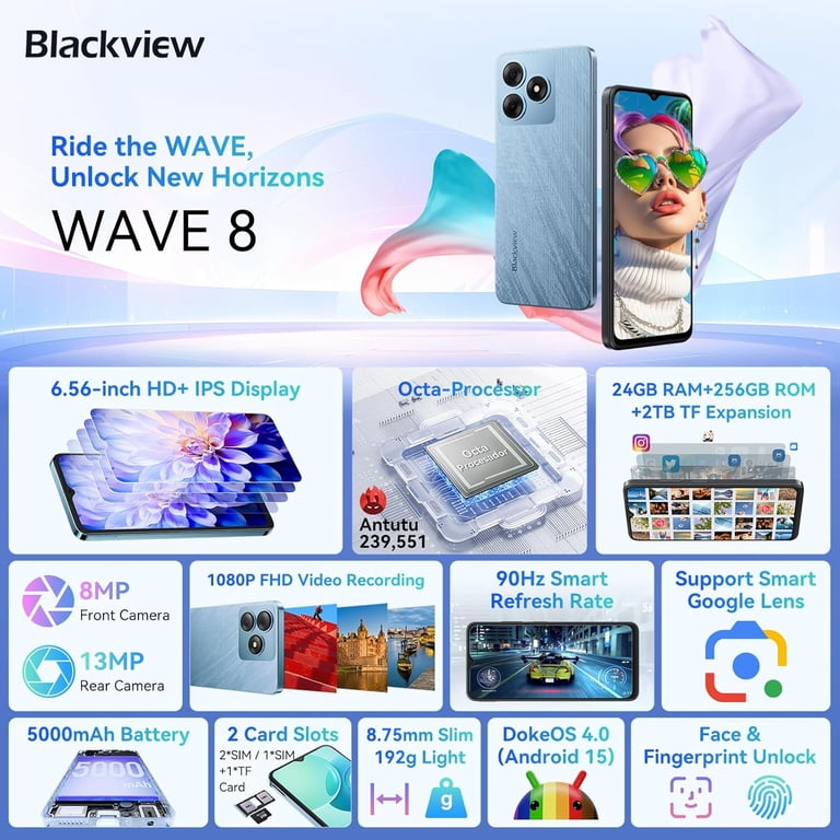 Blackview Wave 8 Unlocked Cell Phone,Android 15 Unlocked Phones