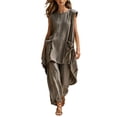thumbnail image 2 of SOOMLON Matching Sets Women Outfits Plus Size Asymmetrical Sleeveless Shirts Loose Barrel Pants with Pockets 2 Piece Set, 2 of 6