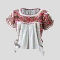 thumbnail image 2 of Wang6 Women's Plus Sized Short Sleeve Tshirts Causal Floral Embroidered Pleaded Tops Summer Loose Fit Crew Neck Tees Shirts Red XL, 2 of 3