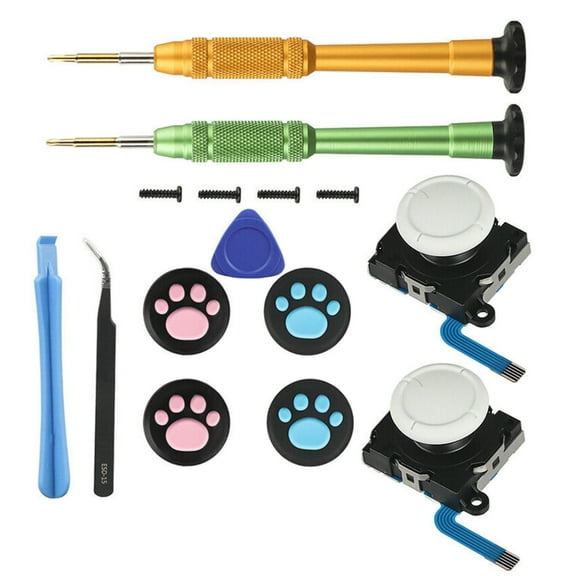 NATEFEMIN Switch/Lite Joystick Repair Solution, 2PCS Set with Comprehensive Tool Kit & Extra Thumbstick Caps for Nintendo