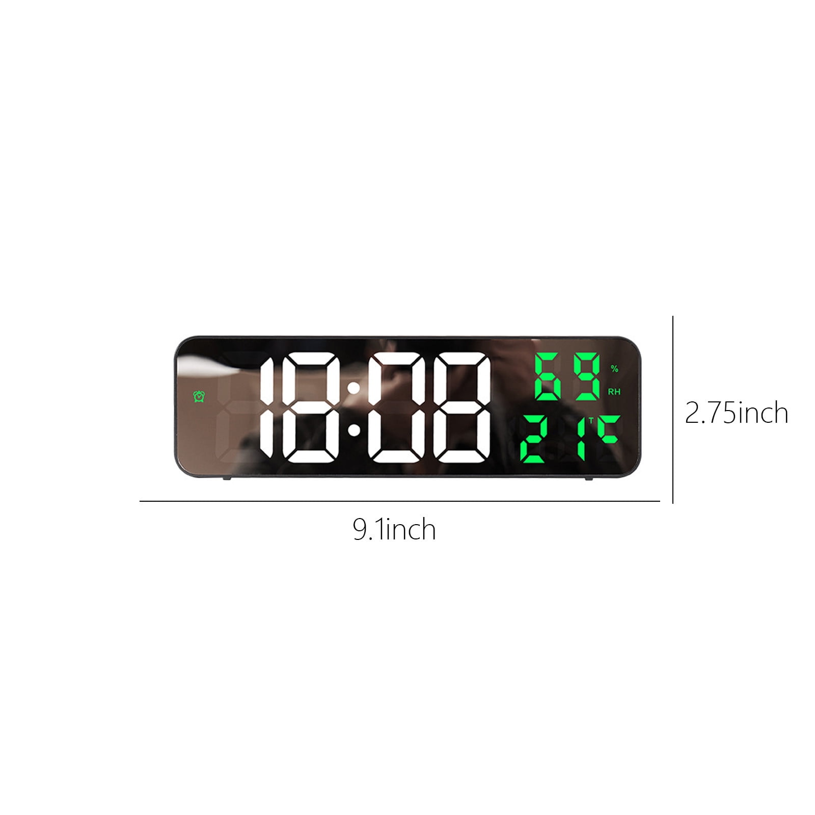 Iuhan LED Wall Clock, Large Digital Mirror Display with Temperature Date Humidity, Adjustable Brightness Alarm Clock for Home Office Bedroom Decor