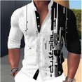 thumbnail image 1 of Camisa para hombre con estampado geométrico, cuello alto, ropa de calle para exteriores, manga larga, color blanco, ropa de diseñador, 1 of 6