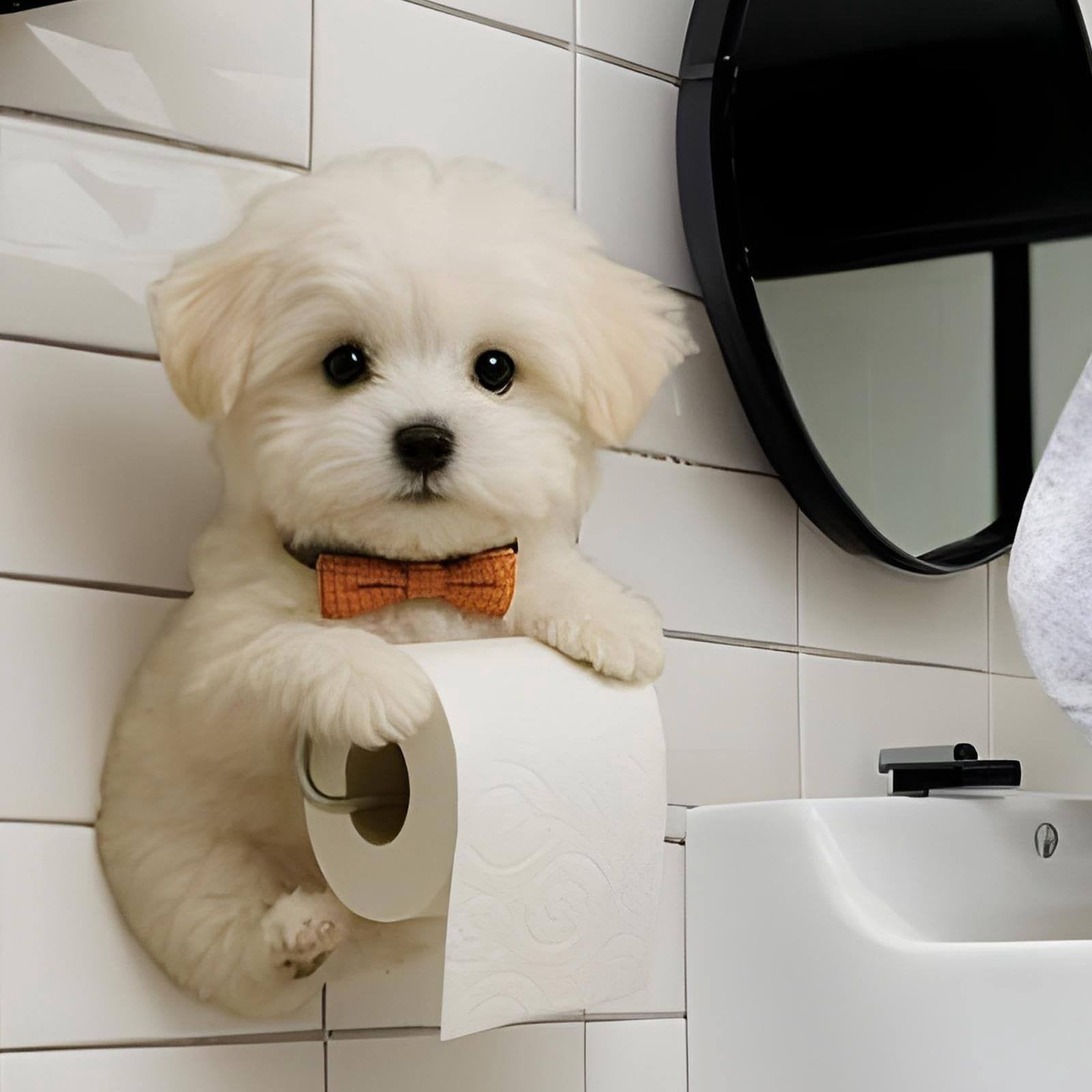 Dog Toilet Roll Holder Cute Teddy Design, Wall Mounted Paper Storage, Storage Rack, By Kingtowag