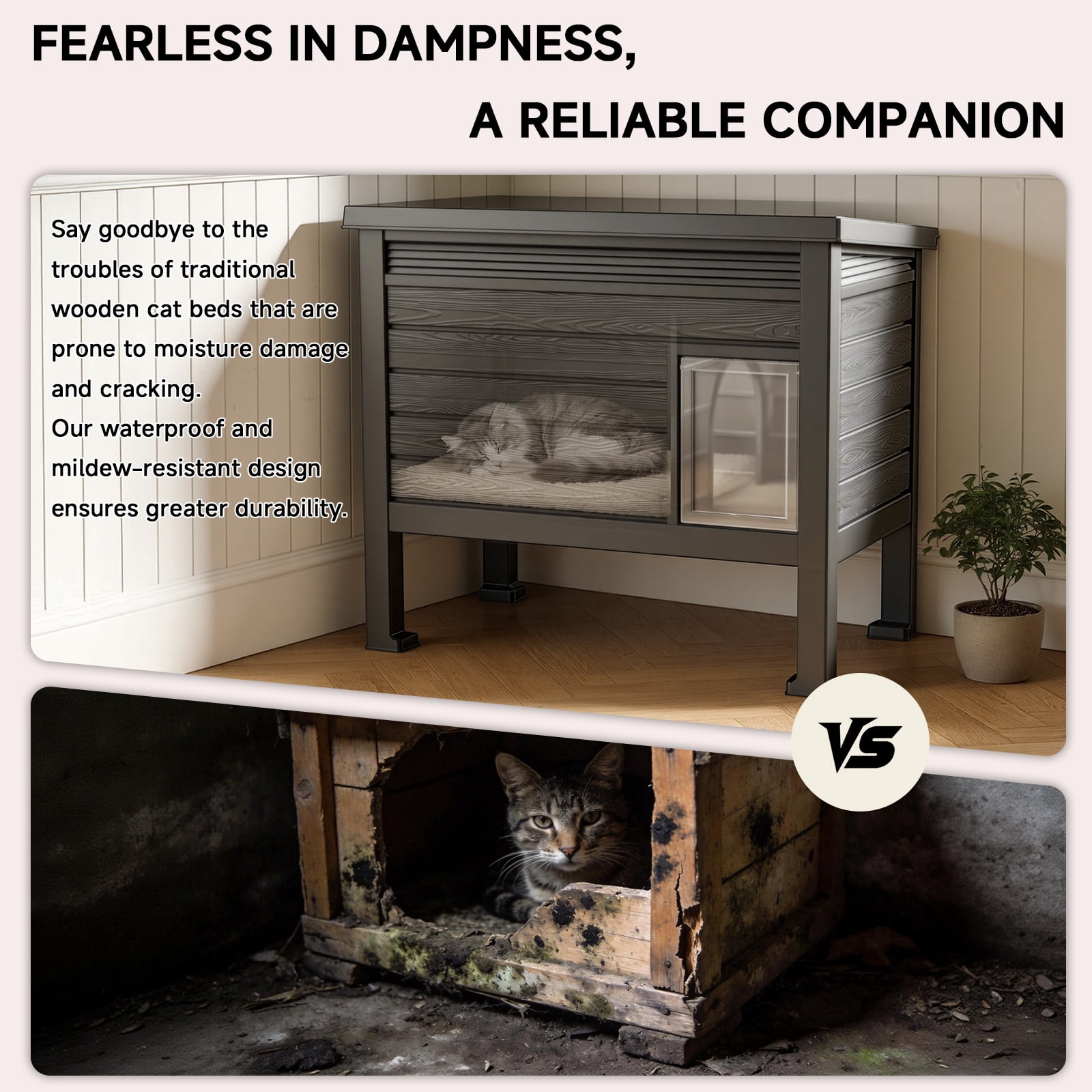 fazzn Outdoor Cat House X-Large: Weather Resistant, Raised Floor, Dual Waterproof Flaps, 50% Bigger, Dimensions 31" L x 26.7" H.Black,Father's Day Gift