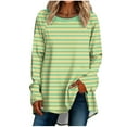 thumbnail image 3 of Fall Saving! HVOBTTY Womens Long Sleeve Pullover T Shirt, Fall Tops for Women, Women's Casual Round Neck Striped Print Long Shirt Mint Green, M, 3 of 5