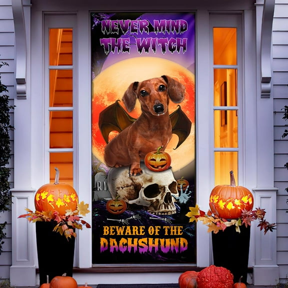 Halloween Door Cover, Halloween Decorations, Beware Of The Dachshund DBD2796Dv3 - 36" x 96"