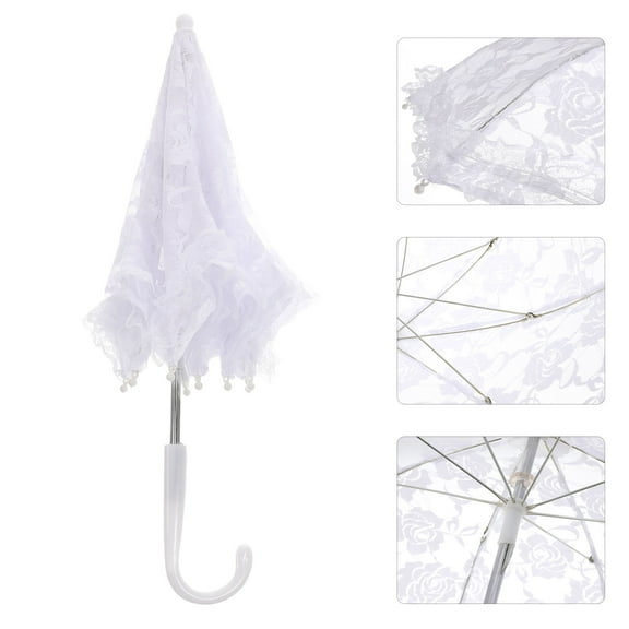 MIPCASE Elegant White Lace Parasol Umbrella Multi-Functional Wedding and Tea Party