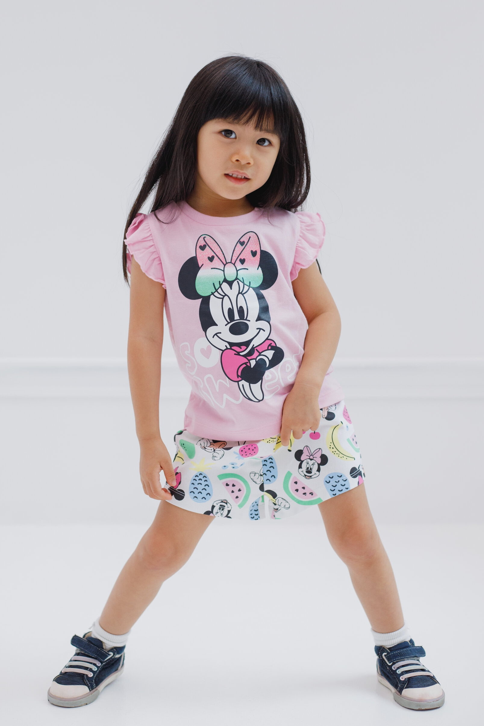 Disney Minnie Mouse Toddler Girls T-Shirt and Bike Shorts Twill Outfit Set 4T