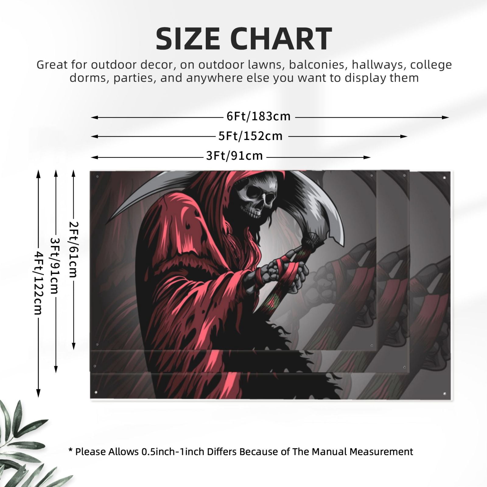 Gothic Death Skull Grim Reaper Four Hole Decorated Banner Flag for Garden Yard Home Decoration Indoor Outdoor 4x6 Ft