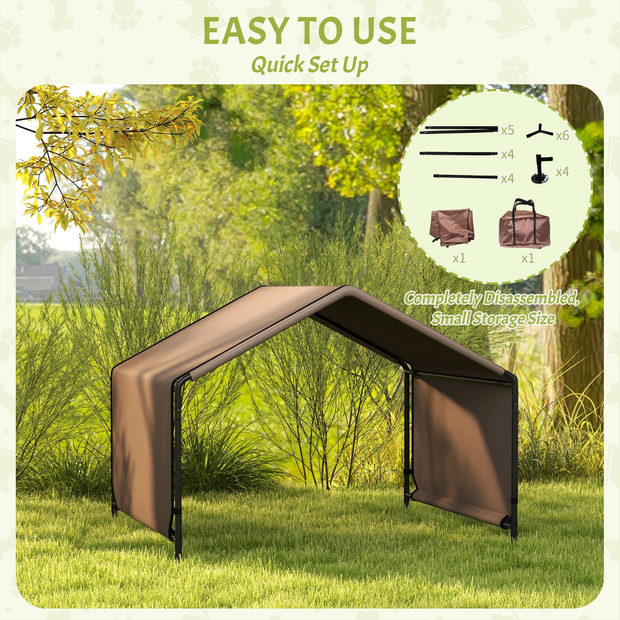 Portable Dog Shade Shelter Pet Tent Water Resistant Dog House Outdoor Shade Protection for Garden Patio Backyard Camping Brown
