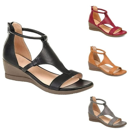 

Summer New Plus Size Women s Zipper Round-Toe Wedge Sandals