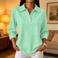 thumbnail image 2 of Hearthz Womens Golf Polo Shirts 3/4 Long Sleeve Button Henley Neck T Shirts for Women Solid Color Basics Womens Clothing Mint Green L, 2 of 4