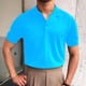 thumbnail image 4 of Camisas Y Playeras Camisa de algodón para hombre Camisa de solapa de manga corta de color sólido de moda casual (Light Blue, XXL), 4 of 5