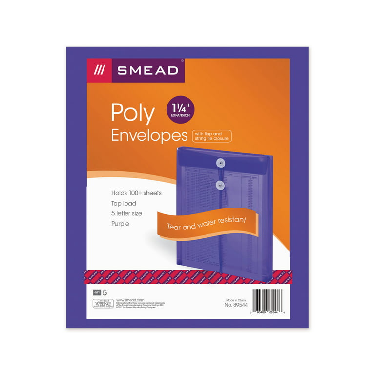 Smead UltraColor Poly String and Button Envelope, Clear, 5/Pack