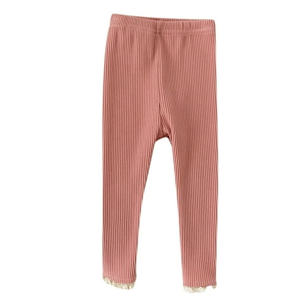 

Toddler Kids Autumn Pants Baby Girls Ribbed Solid Lace Edge Pants Trousers Leggings Outfits Clothes