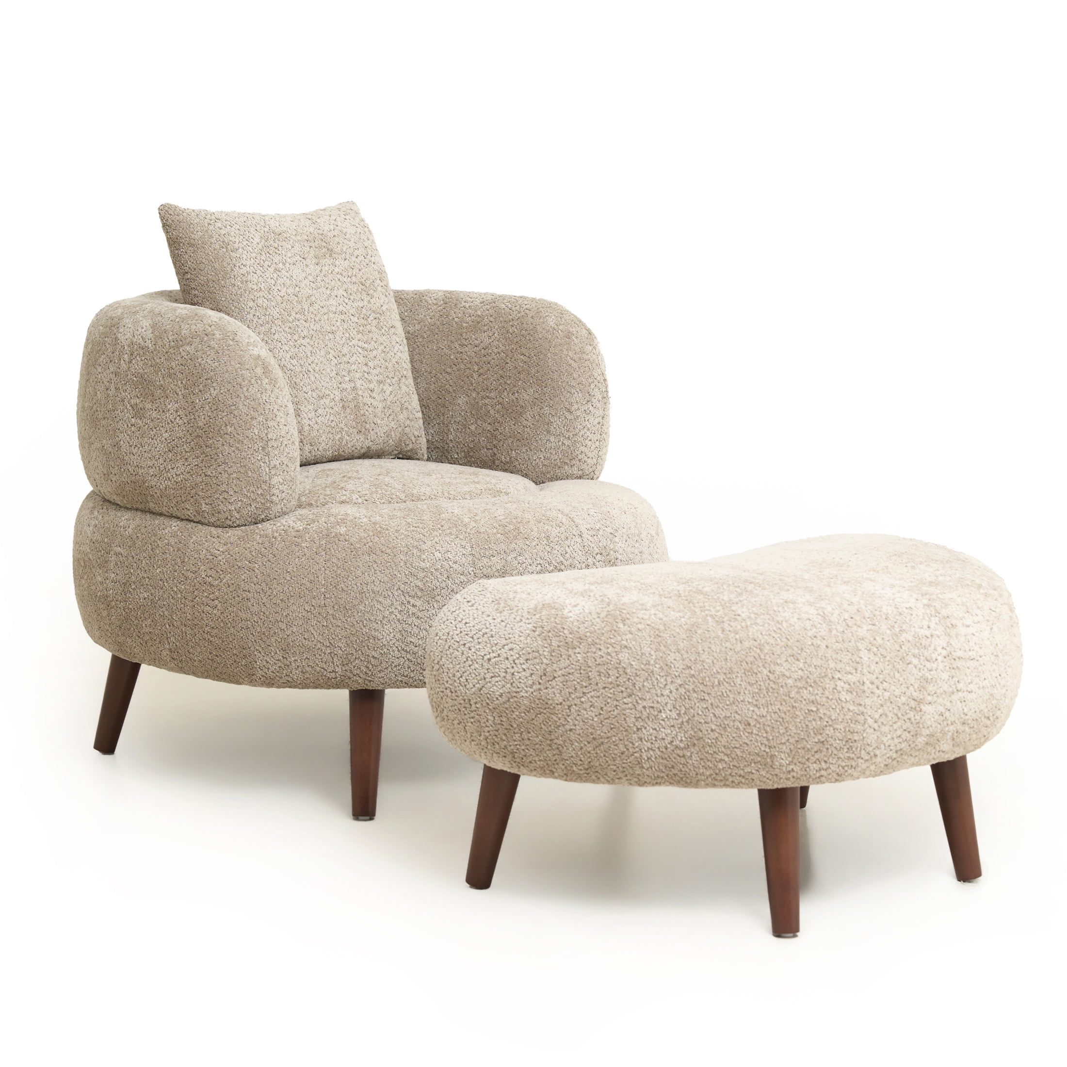 Noble House Kilby Nordic 36" Chenille Bucket Accent Chair with Ottoman, Lazy Lounge Club Chair for Living Room, Camel