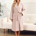 thumbnail image 2 of Women's Plush Fleece Bathrobe with Embroidery - Thick Long Sleeve Shawl Collar Robe with Belt and Pockets, Absorbent Mid-Length Lounge Wear for Winter, 2 of 7